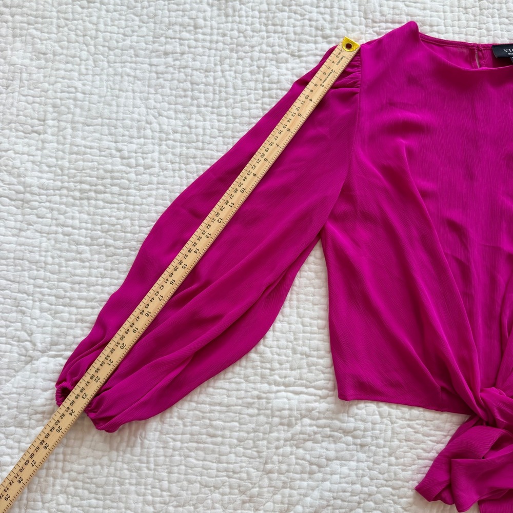 VICI Magenta Tie Front Balloon Sleeve Blouse AT1877 Medium Barbiecore Boho Pink - Picture 8 of 10